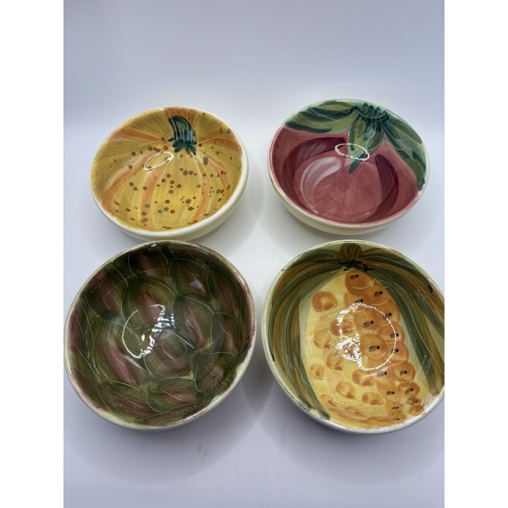 Pfaltzgraff Central Market Bowls Set of 4 Hand Painted Fruit Vegetable China